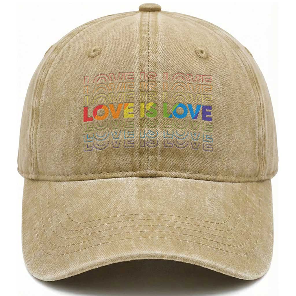 Love Is Love Rainbow Typography Washed Cotton Baseball Cap LGBTQ Support Gift