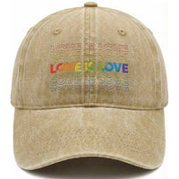 Love Is Love Rainbow Typography Washed Cotton Baseball Cap LGBTQ Support Gift