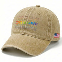 Love Is Love Rainbow Typography Washed Cotton Baseball Cap LGBTQ Support Gift