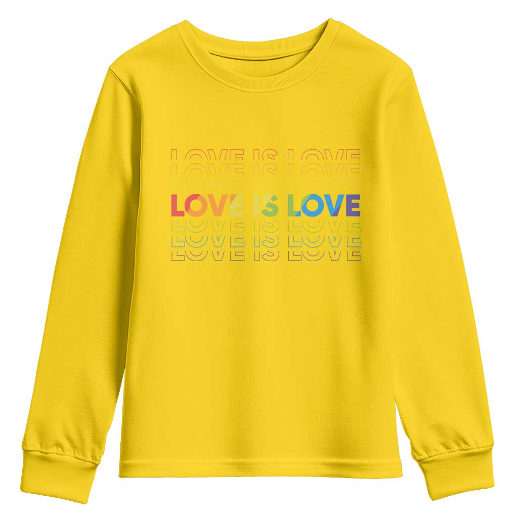 Love Is Love Rainbow Typography Youth Sweatshirt LGBTQ Support Gift