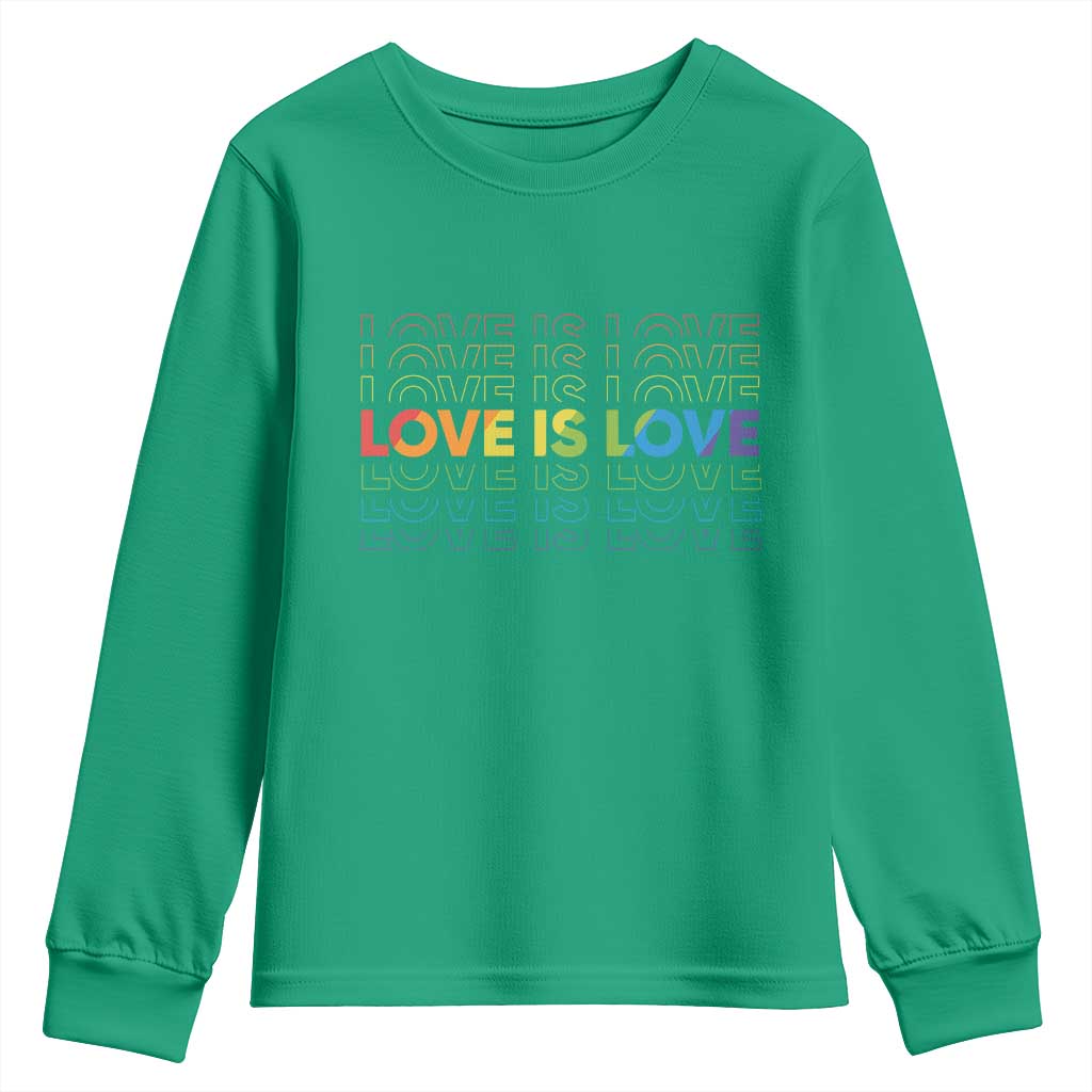 Love Is Love Rainbow Typography Youth Sweatshirt LGBTQ Support Gift