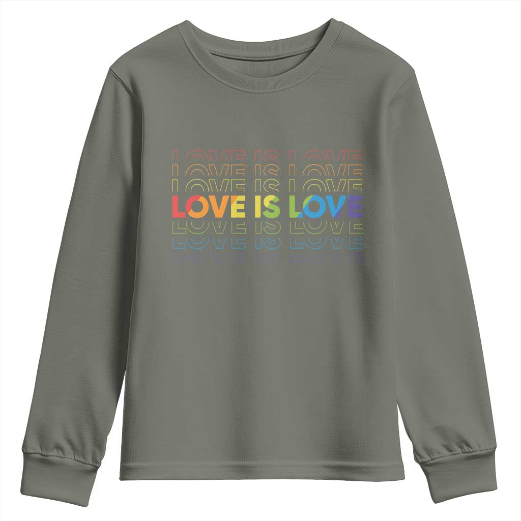 Love Is Love Rainbow Typography Youth Sweatshirt LGBTQ Support Gift