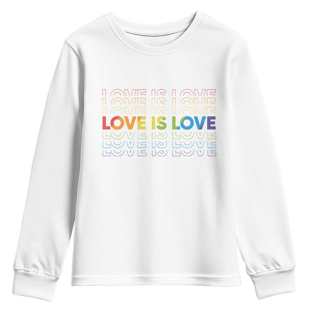 Love Is Love Rainbow Typography Youth Sweatshirt LGBTQ Support Gift