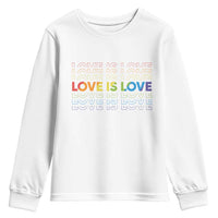 Love Is Love Rainbow Typography Youth Sweatshirt LGBTQ Support Gift