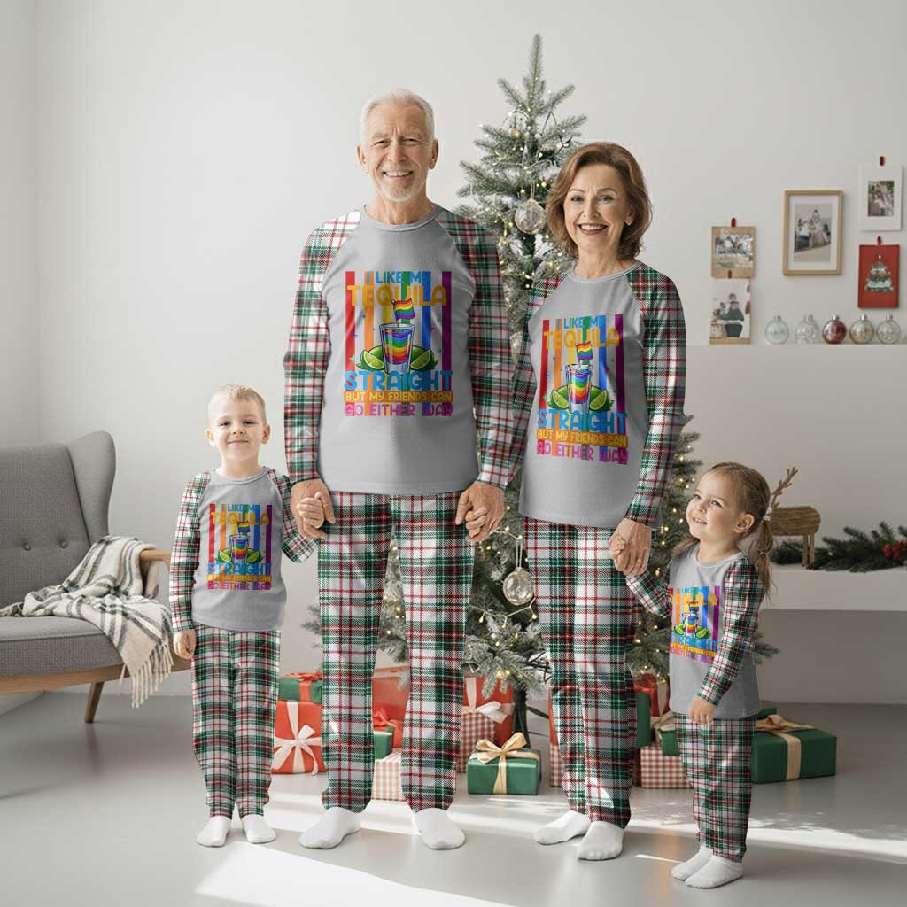 I Like My Tequila Straight But My Friends Go Either Way Plaid Pajama Set Funny LGBTQ Drinking