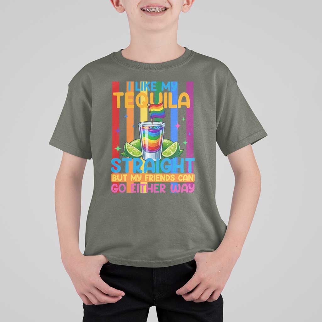 I Like My Tequila Straight But My Friends Go Either Way T Shirt For Kid Funny LGBTQ Drinking