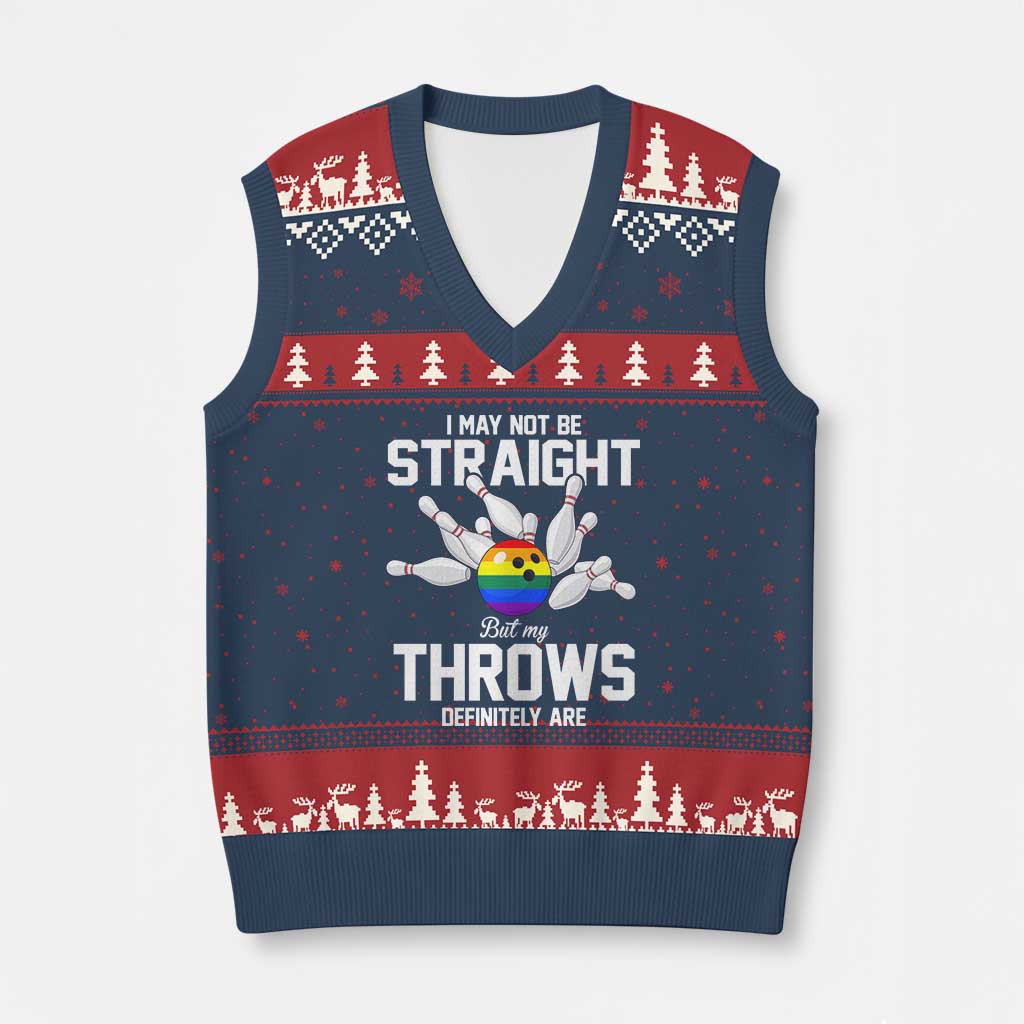 Funny LGBTQ Bowling V-Neck Knit Sweater Vest I May Not Be Straight But My Throws Are