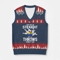 Funny LGBTQ Bowling V-Neck Knit Sweater Vest I May Not Be Straight But My Throws Are
