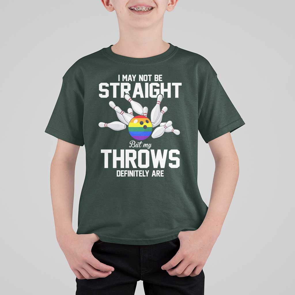 Funny LGBTQ Bowling T Shirt For Kid I May Not Be Straight But My Throws Are
