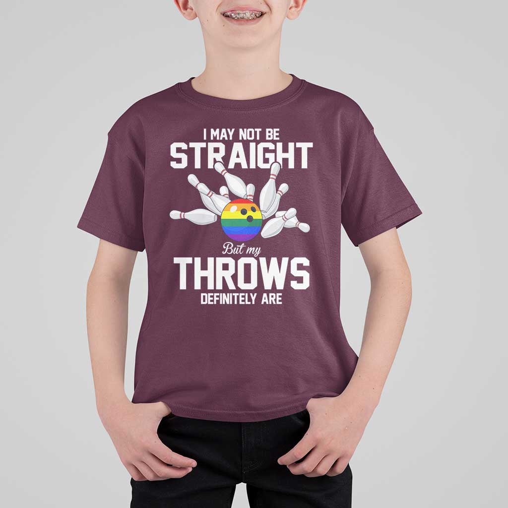 Funny LGBTQ Bowling T Shirt For Kid I May Not Be Straight But My Throws Are