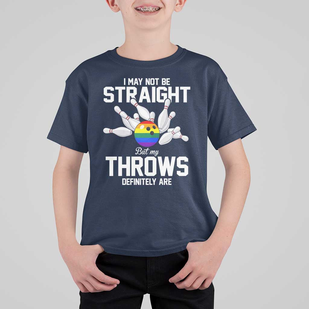 Funny LGBTQ Bowling T Shirt For Kid I May Not Be Straight But My Throws Are
