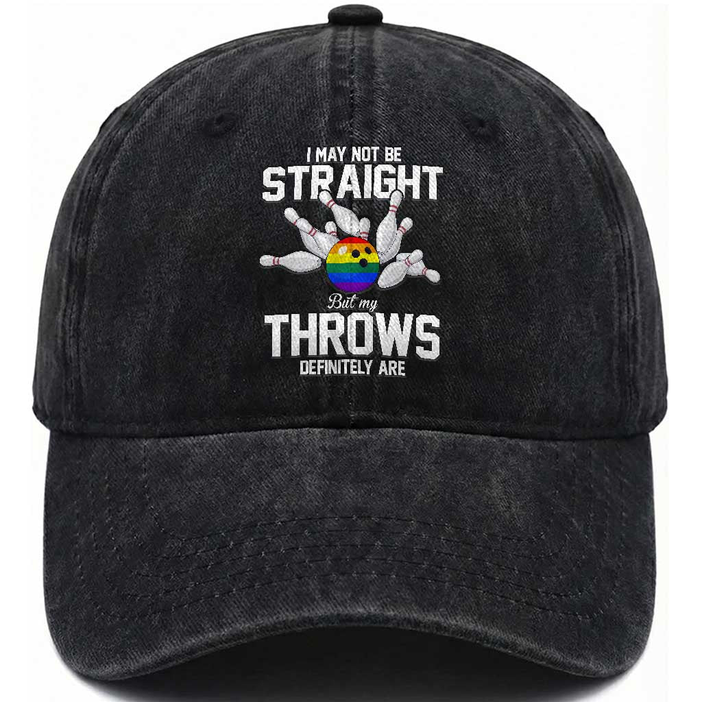 Funny LGBTQ Bowling Washed Cotton Baseball Cap I May Not Be Straight But My Throws Are