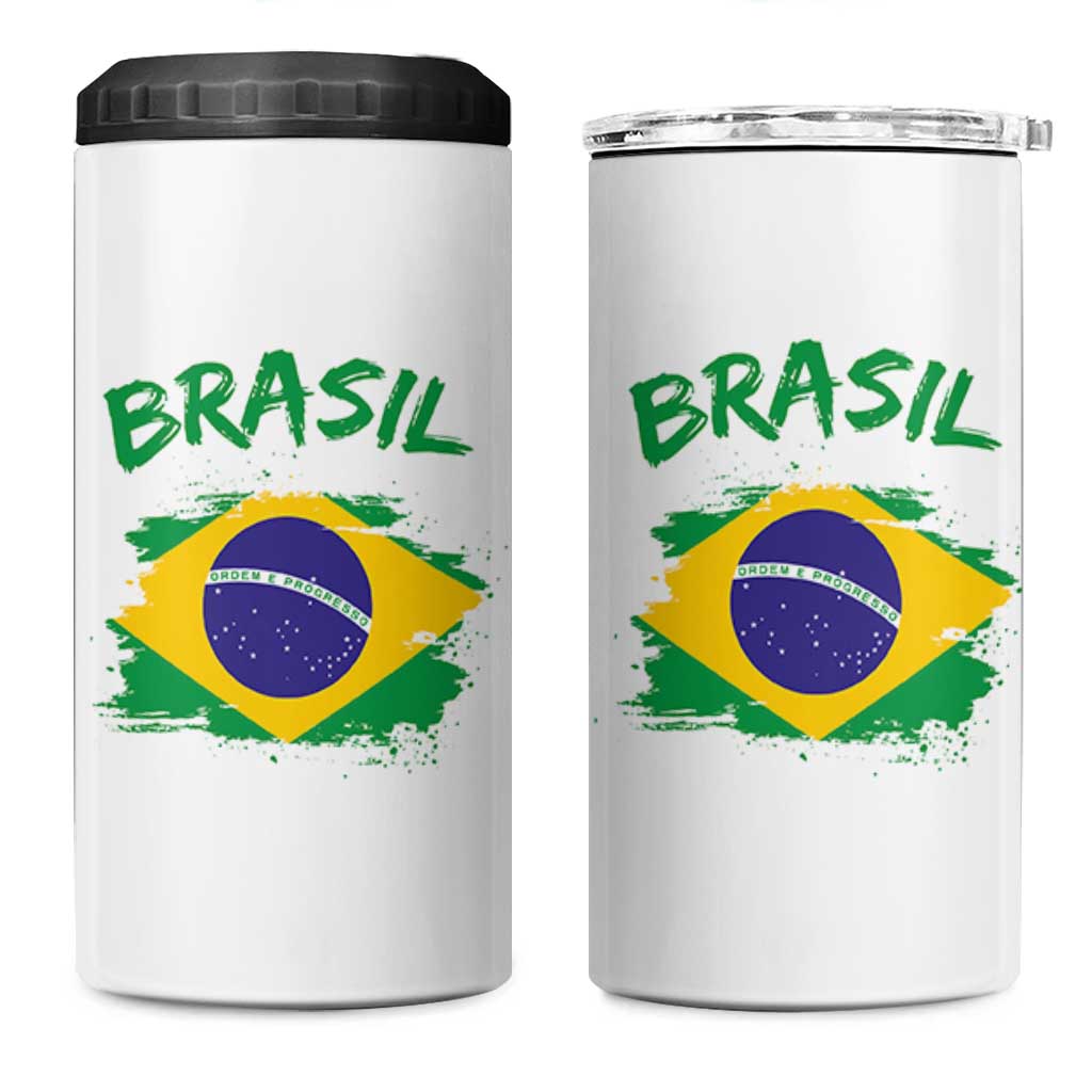 Vintage Brasil Flag 4 in 1 Can Cooler Tumbler Brazilian Heritage Pride