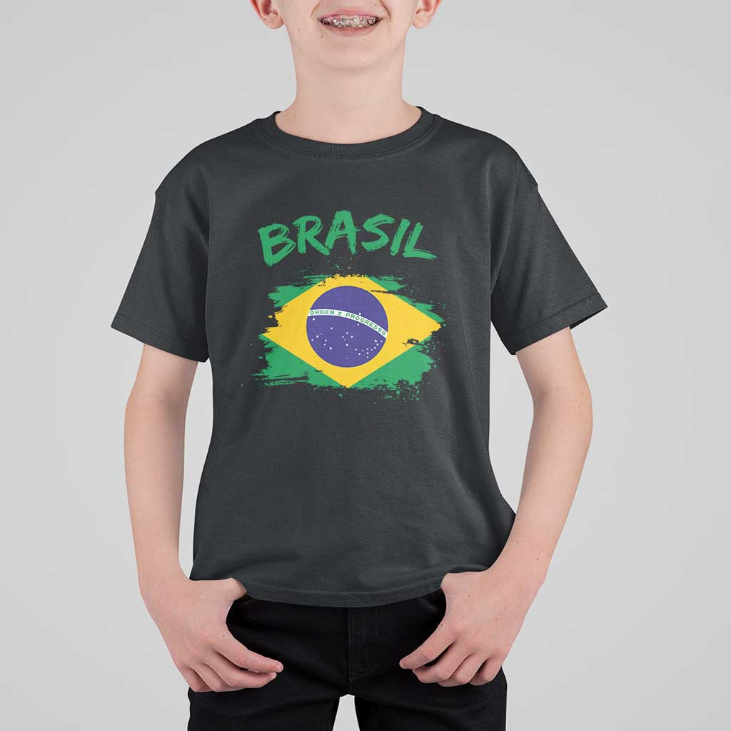 Vintage Brasil Flag T Shirt For Kid Brazilian Heritage Pride