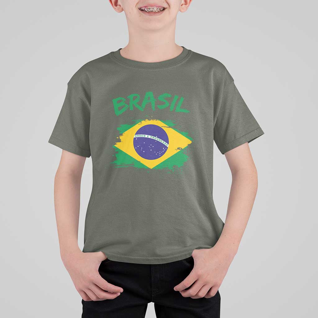 Vintage Brasil Flag T Shirt For Kid Brazilian Heritage Pride