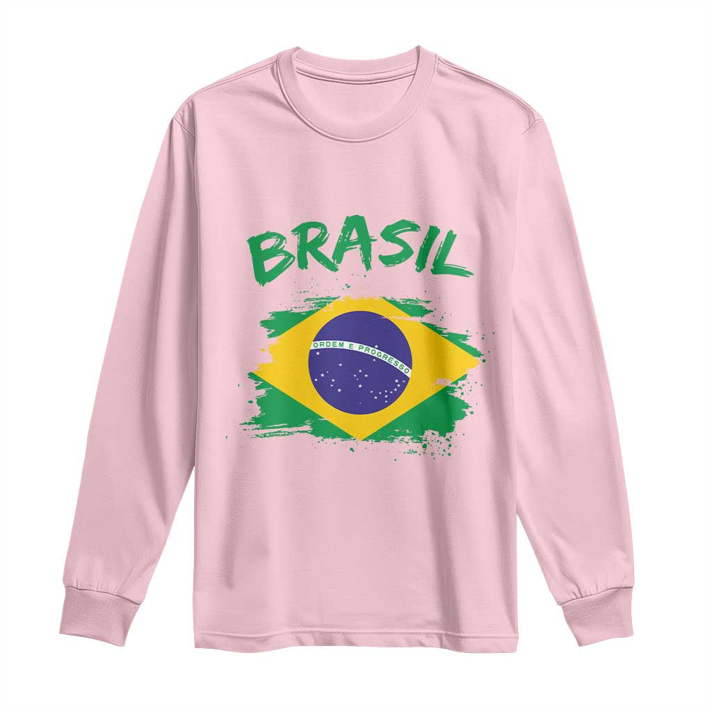 Vintage Brasil Flag Long Sleeve Shirt Brazilian Heritage Pride