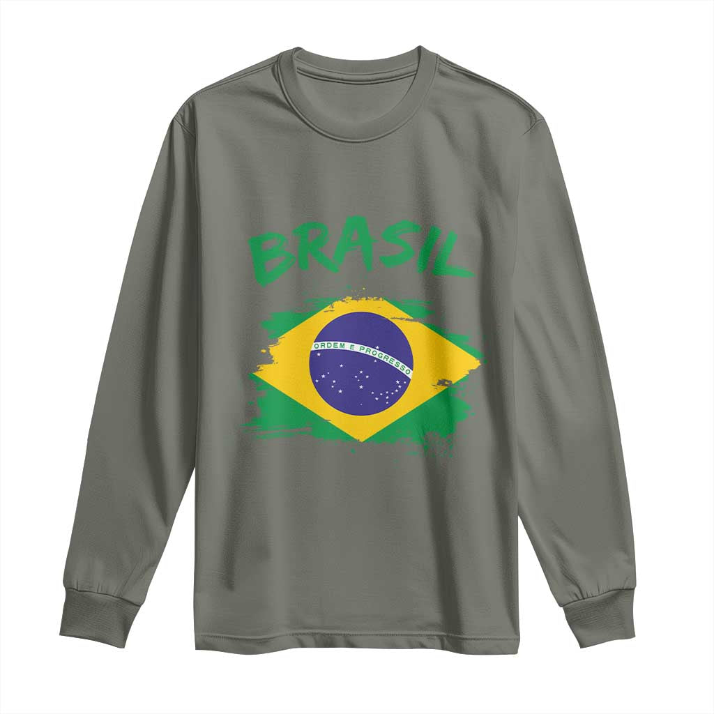 Vintage Brasil Flag Long Sleeve Shirt Brazilian Heritage Pride
