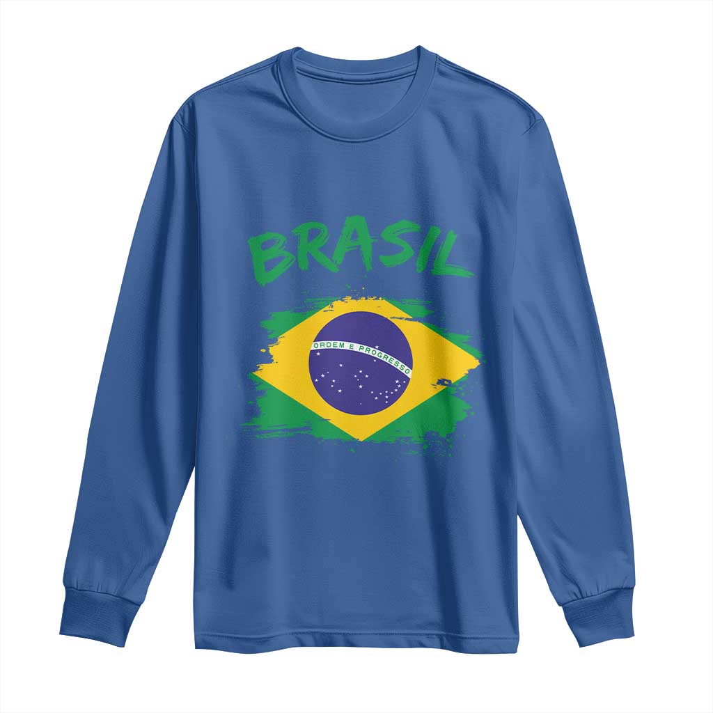 Vintage Brasil Flag Long Sleeve Shirt Brazilian Heritage Pride