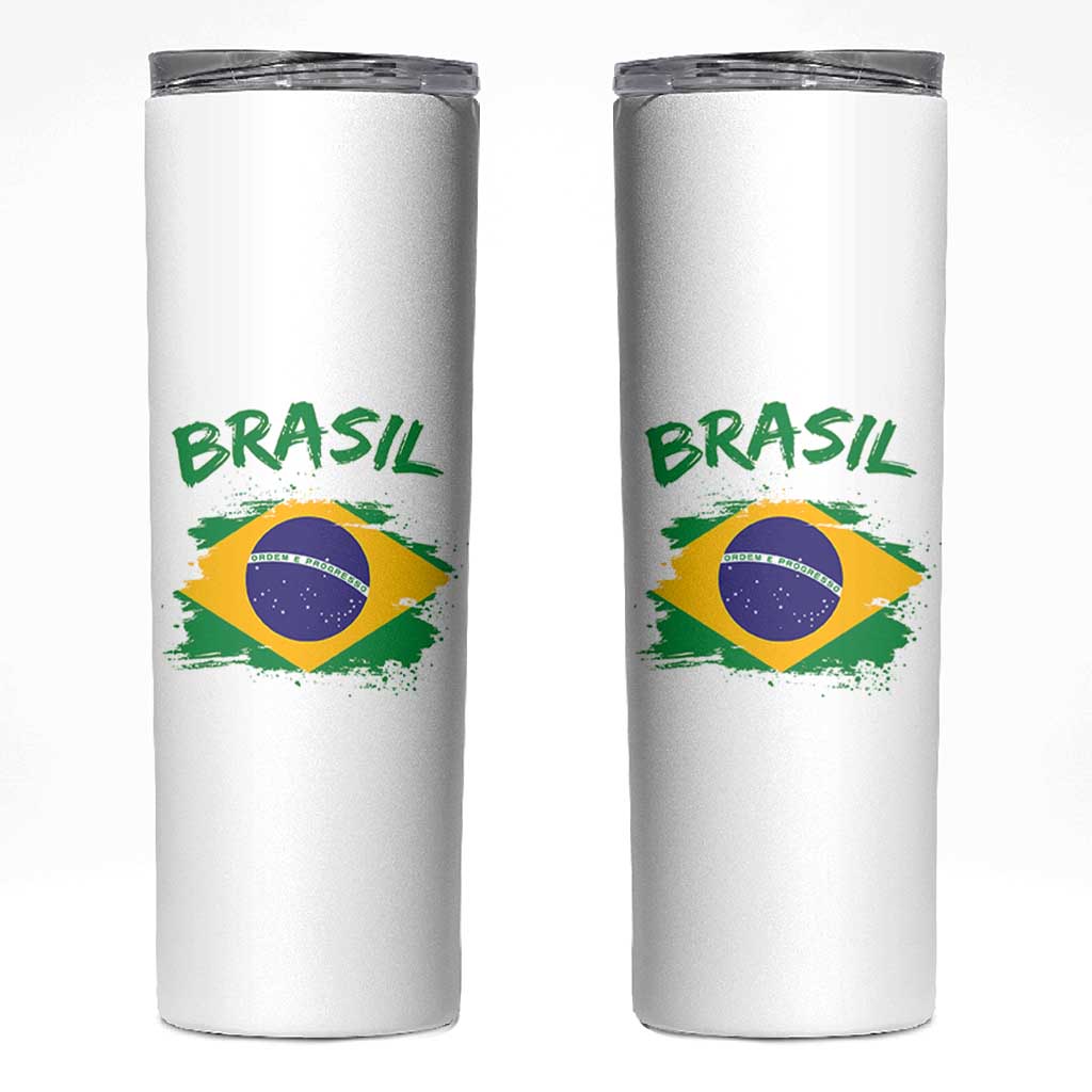 Vintage Brasil Flag Skinny Tumbler Brazilian Heritage Pride