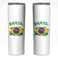 Vintage Brasil Flag Skinny Tumbler Brazilian Heritage Pride