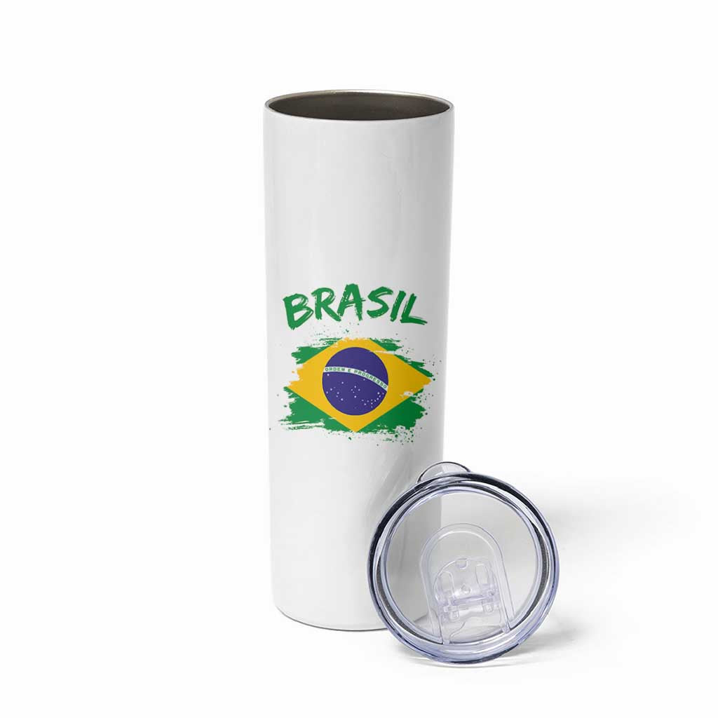 Vintage Brasil Flag Skinny Tumbler Brazilian Heritage Pride