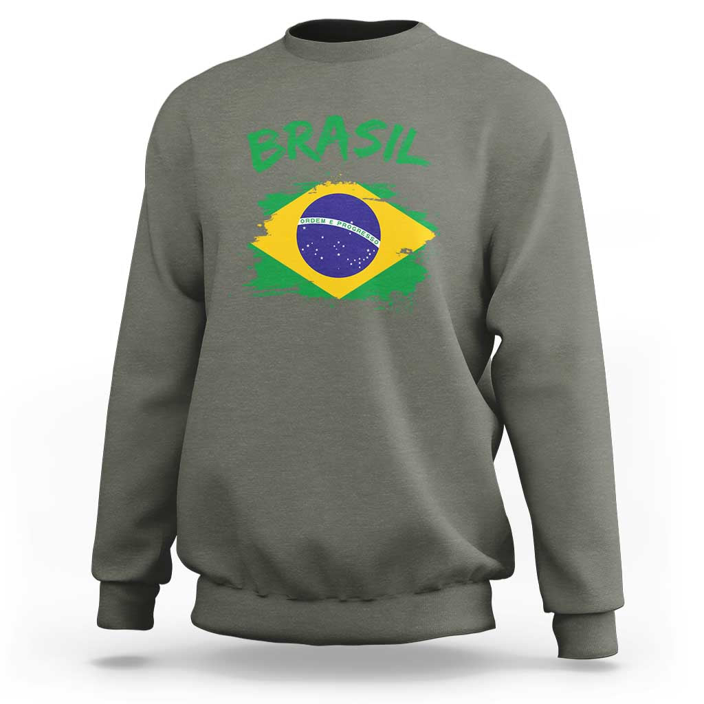 Vintage Brasil Flag Sweatshirt Brazilian Heritage Pride