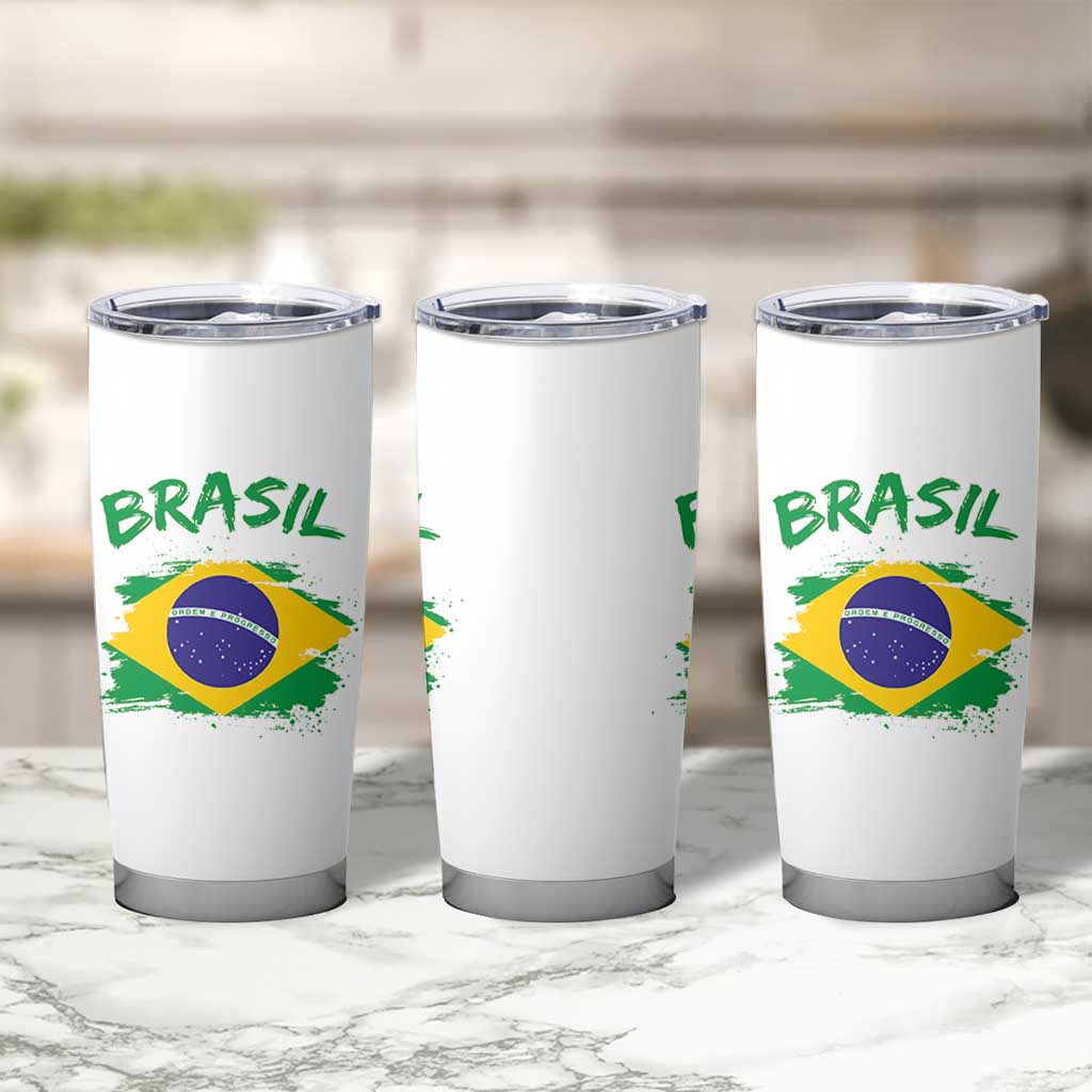 Vintage Brasil Flag Tumbler Cup Brazilian Heritage Pride