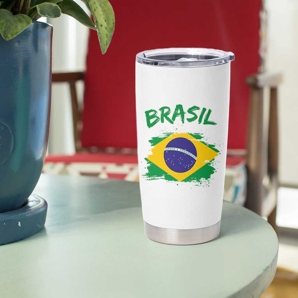 Vintage Brasil Flag Tumbler Cup Brazilian Heritage Pride
