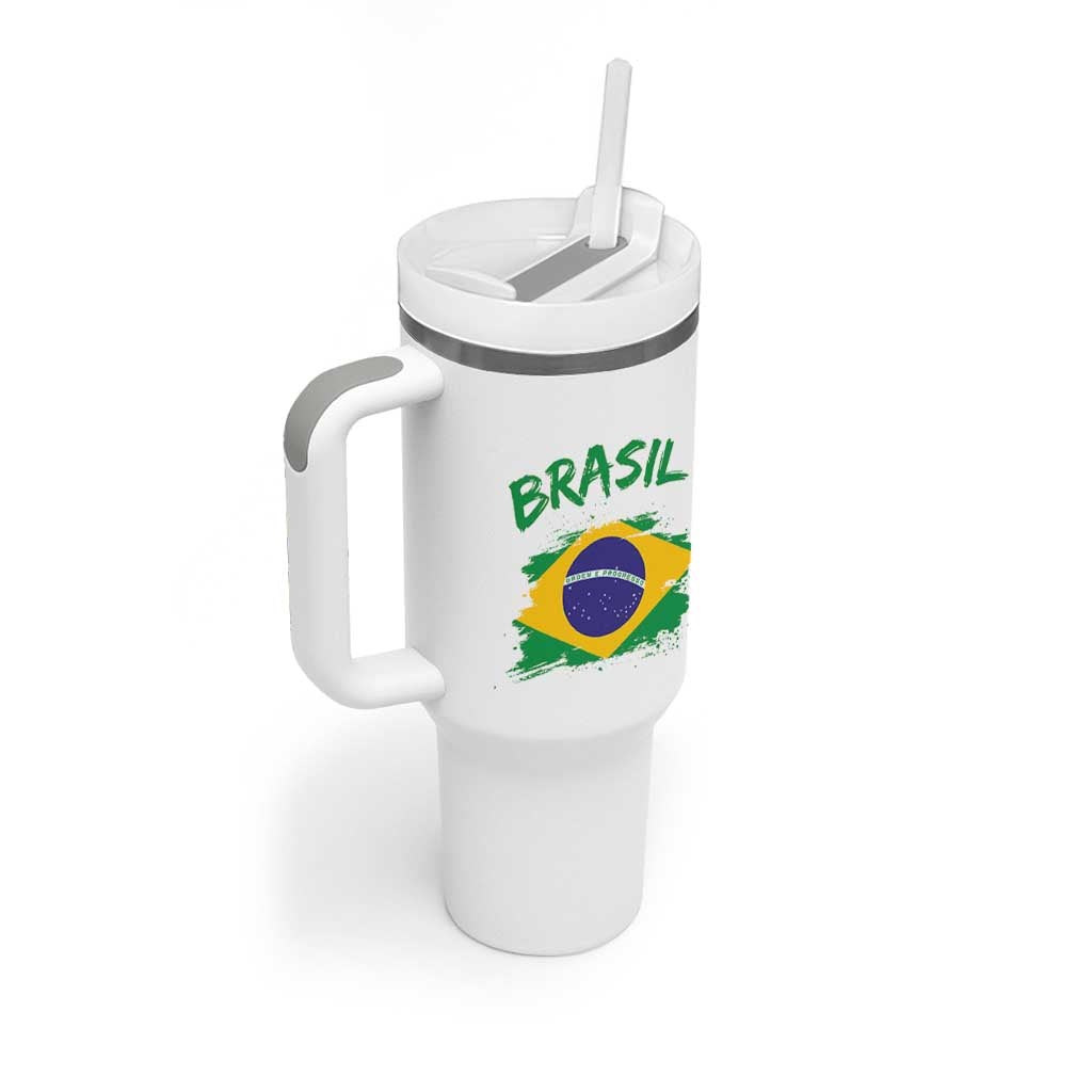 Vintage Brasil Flag Tumbler With Handle Brazilian Heritage Pride