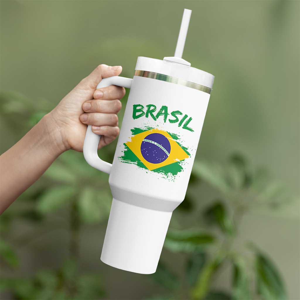Vintage Brasil Flag Tumbler With Handle Brazilian Heritage Pride