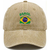 Vintage Brasil Flag Washed Cotton Baseball Cap Brazilian Heritage Pride