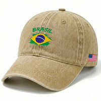 Vintage Brasil Flag Washed Cotton Baseball Cap Brazilian Heritage Pride