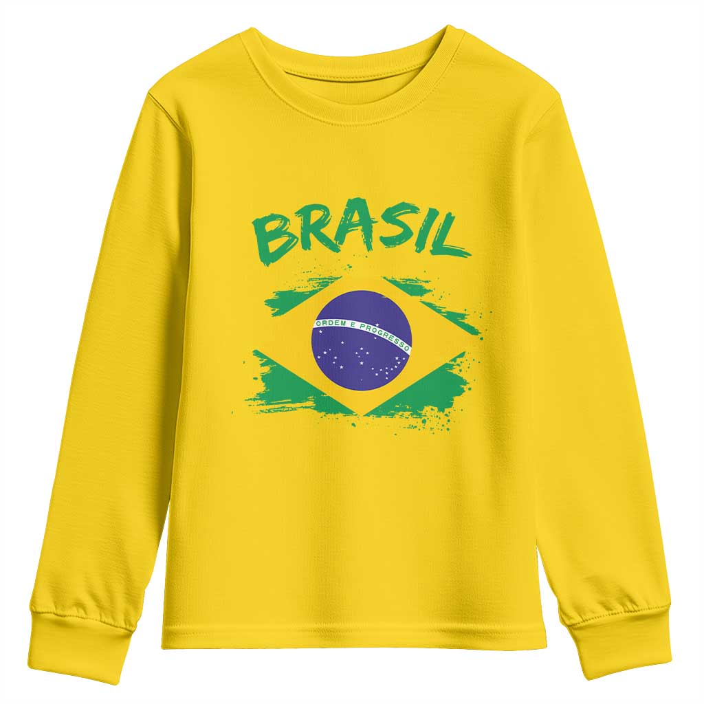 Vintage Brasil Flag Youth Sweatshirt Brazilian Heritage Pride