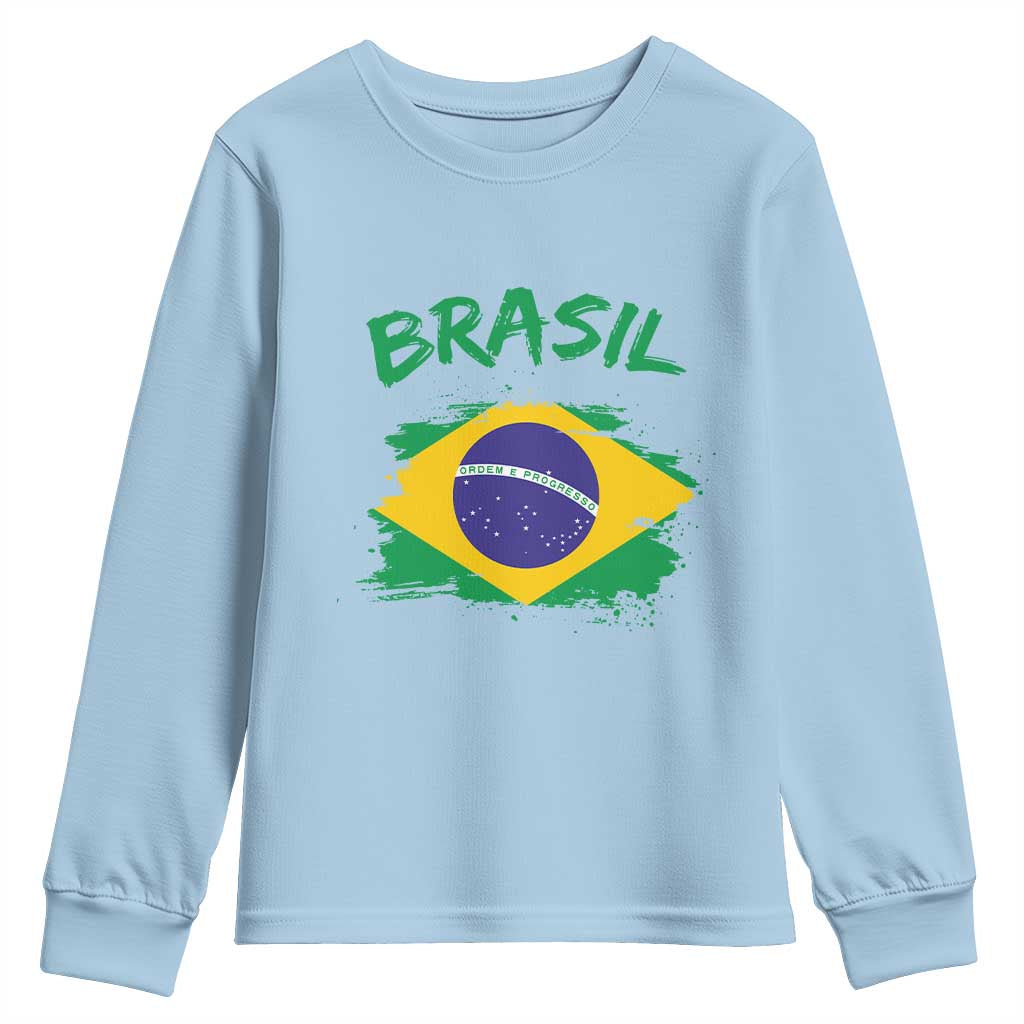 Vintage Brasil Flag Youth Sweatshirt Brazilian Heritage Pride