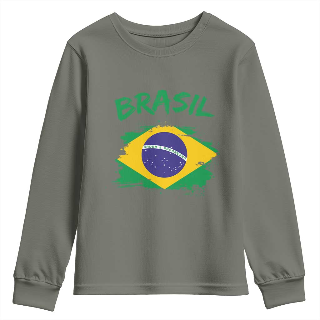 Vintage Brasil Flag Youth Sweatshirt Brazilian Heritage Pride