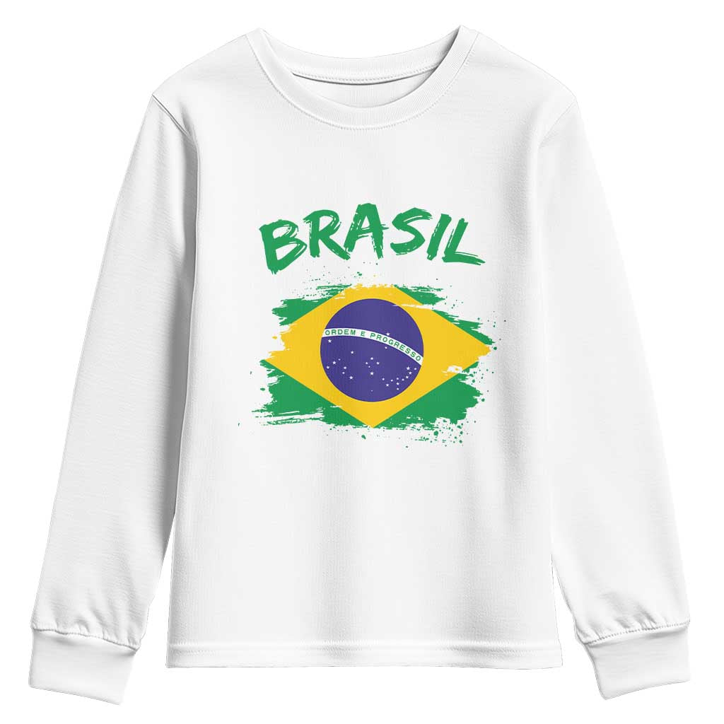 Vintage Brasil Flag Youth Sweatshirt Brazilian Heritage Pride