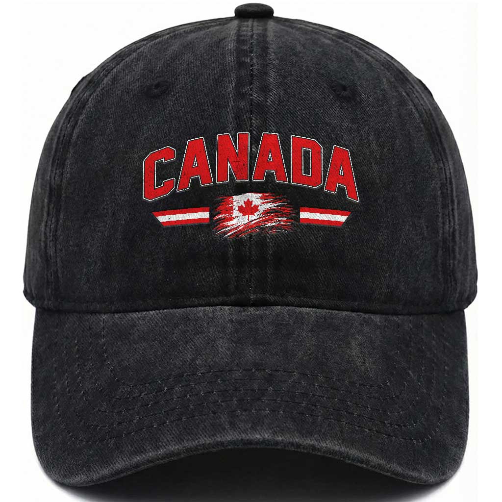 Vintage Canada Flag Washed Cotton Baseball Cap Maple Leaf Heritage Gift