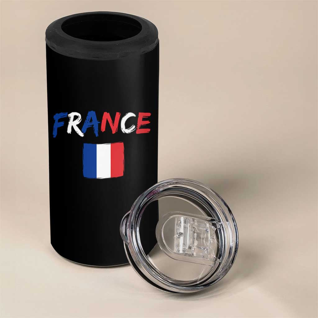 Vintage France Flag French Heritage Graphic 4 in 1 Can Cooler Tumbler
