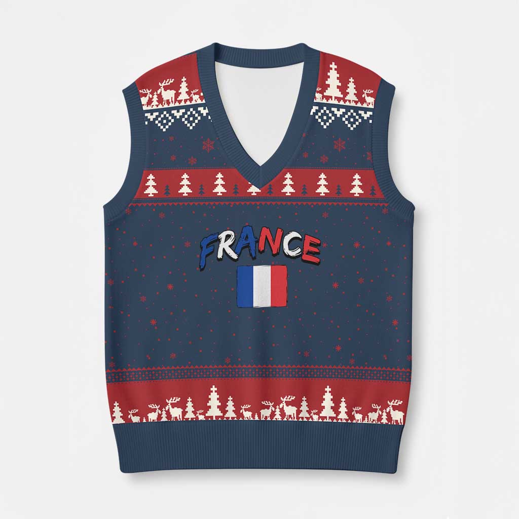 Vintage France Flag French Heritage Graphic V-Neck Knit Sweater Vest