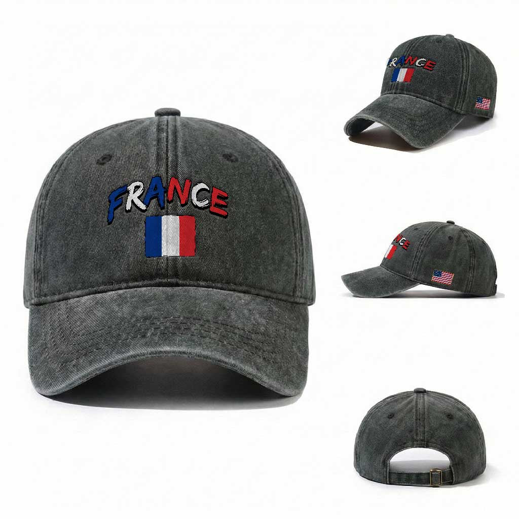 Vintage France Flag French Heritage Graphic Washed Cotton Baseball Cap