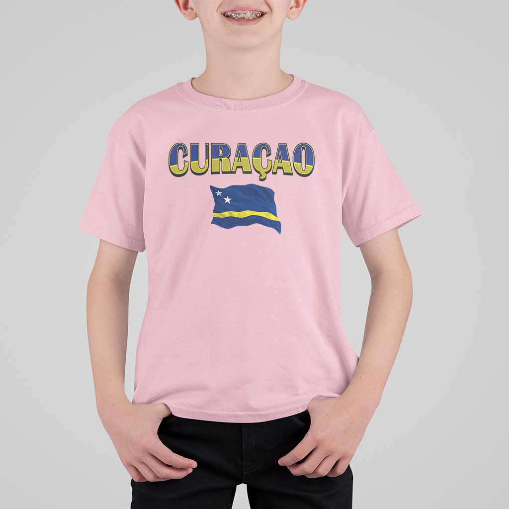 Vintage Curacao Flag T Shirt For Kid Dutch Caribbean Heritage Gift