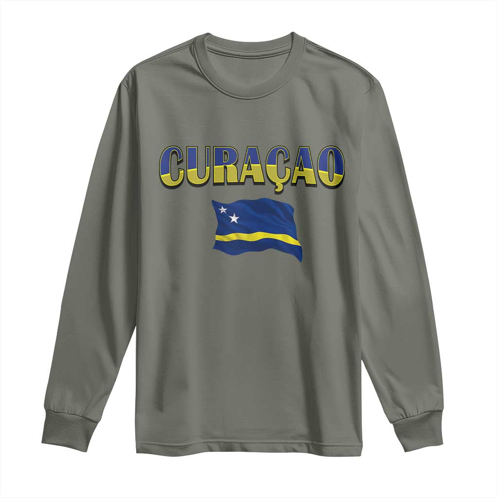 Vintage Curacao Flag Long Sleeve Shirt Dutch Caribbean Heritage Gift