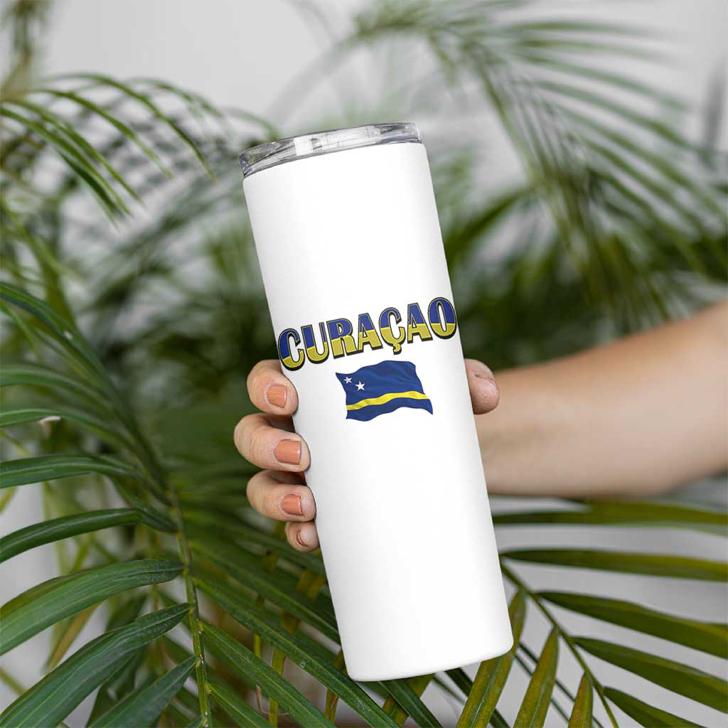 Vintage Curacao Flag Skinny Tumbler Dutch Caribbean Heritage Gift
