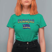 Vintage Curacao Flag T Shirt For Women Dutch Caribbean Heritage Gift