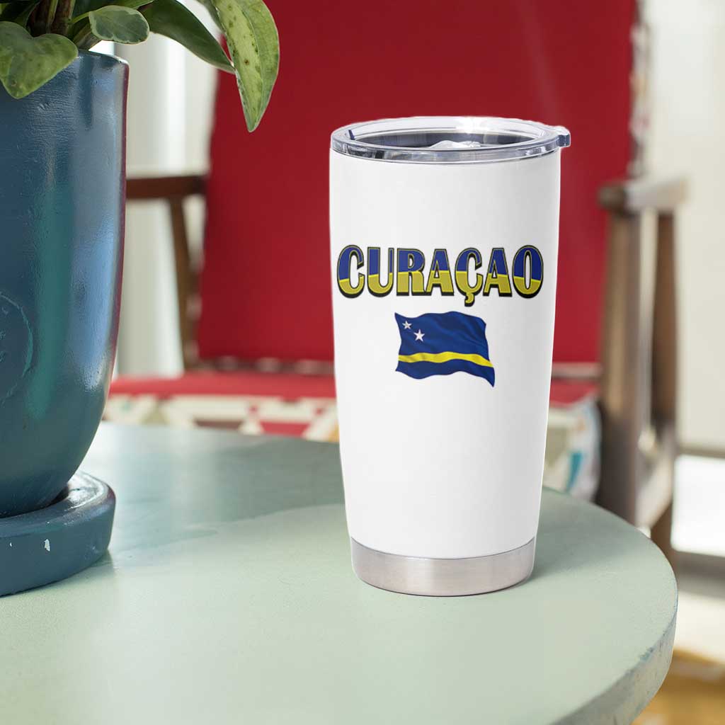 Vintage Curacao Flag Tumbler Cup Dutch Caribbean Heritage Gift