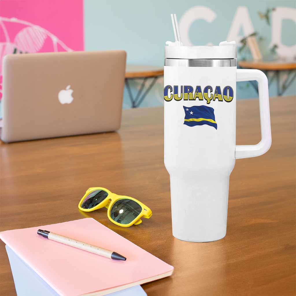 Vintage Curacao Flag Tumbler With Handle Dutch Caribbean Heritage Gift