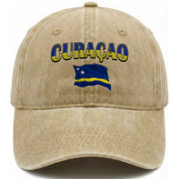 Vintage Curacao Flag Washed Cotton Baseball Cap Dutch Caribbean Heritage Gift