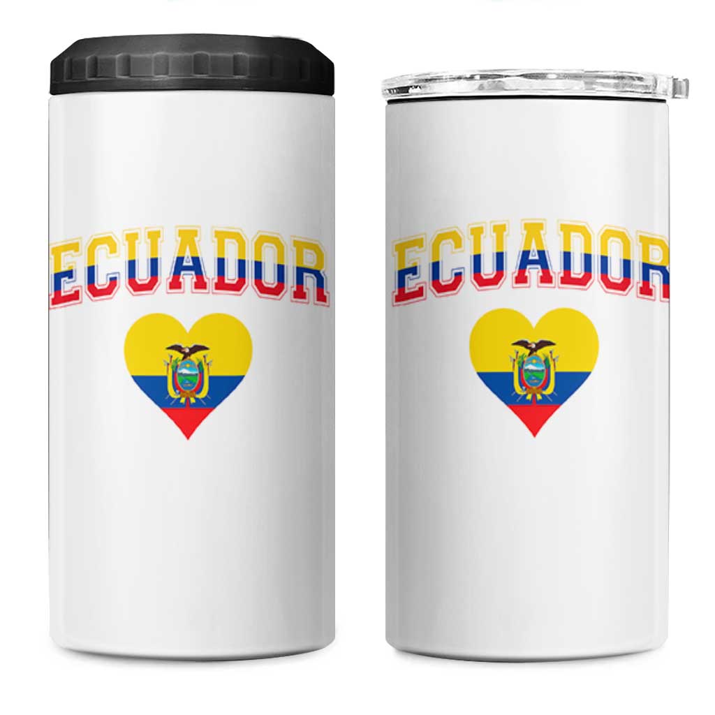 Vintage Ecuador Flag Heart 4 in 1 Can Cooler Tumbler Proud Ecuadorian Heritage Gift