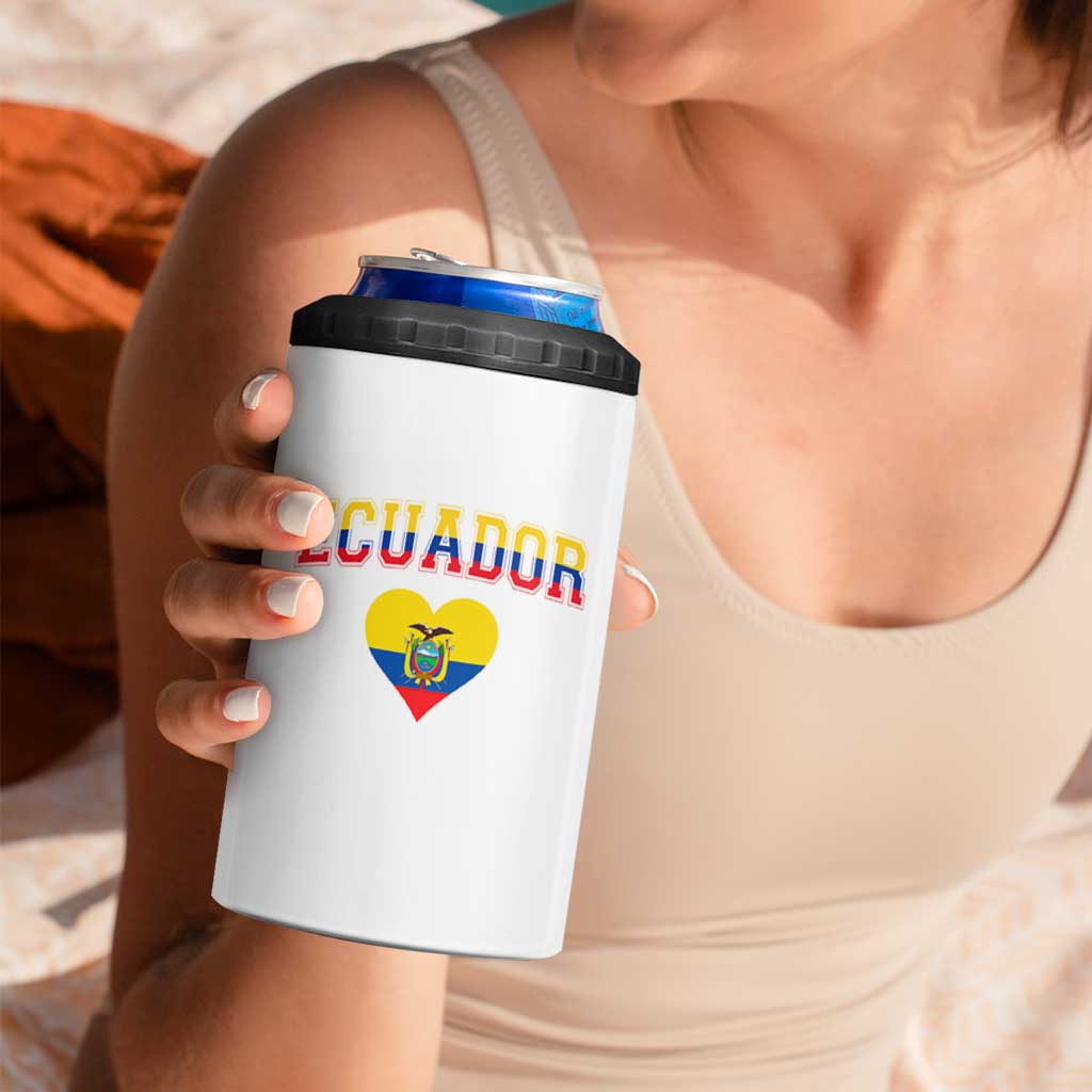 Vintage Ecuador Flag Heart 4 in 1 Can Cooler Tumbler Proud Ecuadorian Heritage Gift