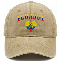 Vintage Ecuador Flag Heart Washed Cotton Baseball Cap Proud Ecuadorian Heritage Gift